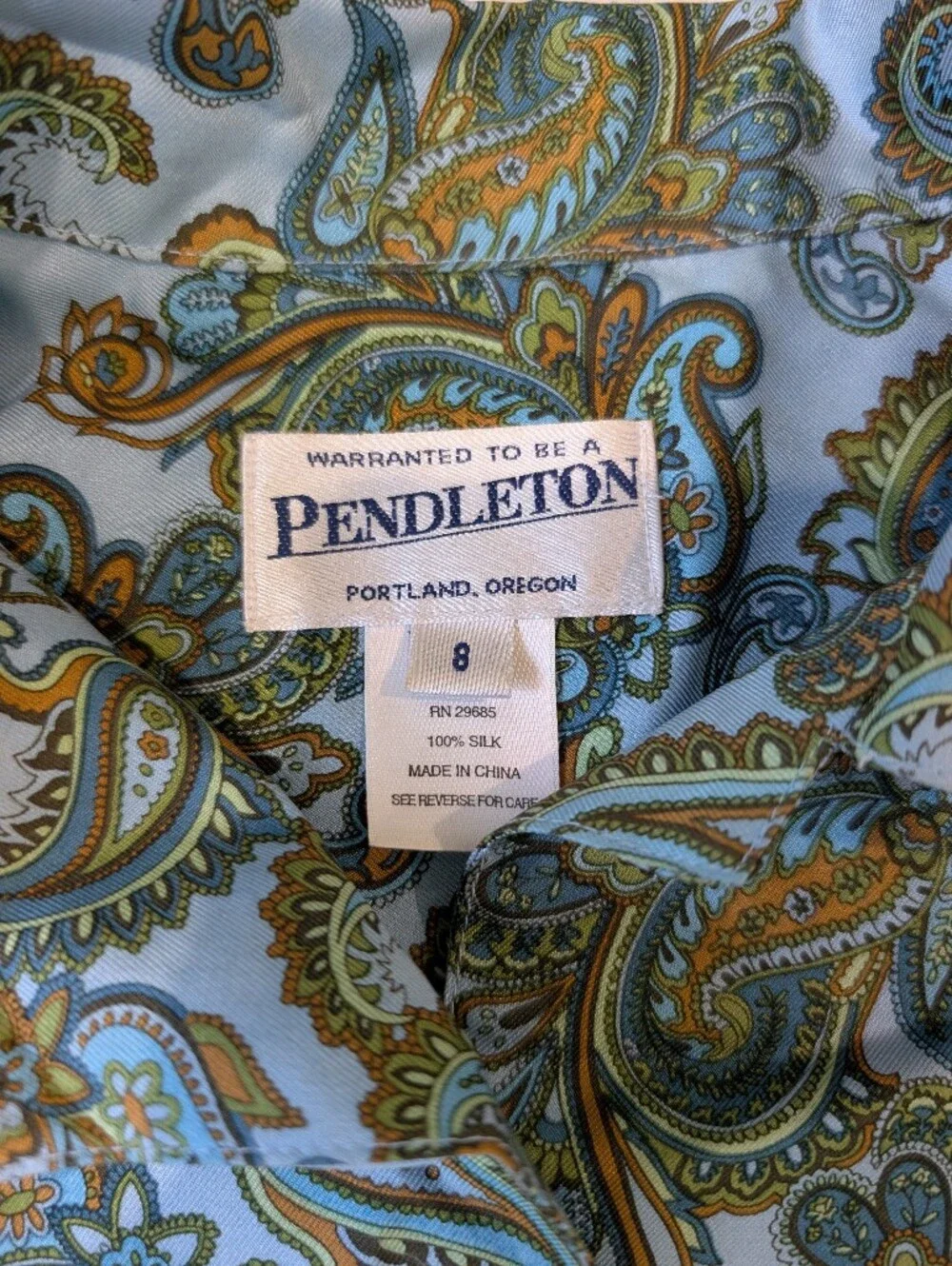 Pendleton Light Blue Silk Paisley Button Down Blouse - Picture 4 of 6